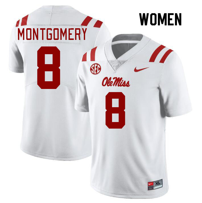 Women #8 Monty Montgomery Ole Miss Rebels College Football Jerseys Stitched Sale-White